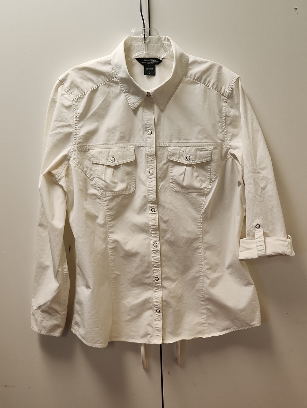 Women's L Eddie Bauer Off-White Button-Front Utility Shirt